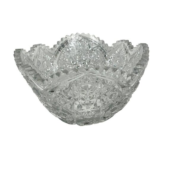 American Brilliant Cut Glass 11" Oblong Deep Cut Crystal Bowl Sawtooth Rim - Picture 6 of 9